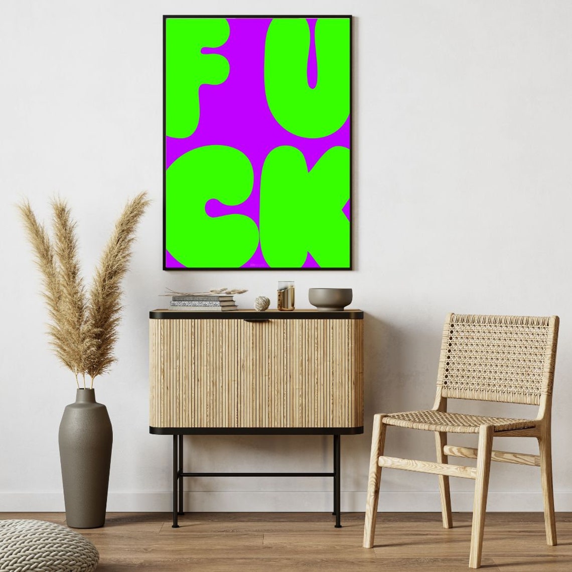 Fuck Bold Retro Bubble Letters Neon Green Purple Typography Poster - Image 4