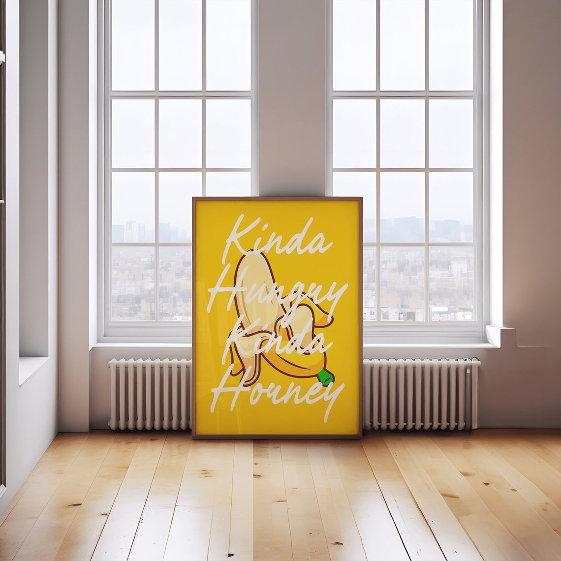 Kinda Hungry Kinda Houney Retro Banana Yellow Kitchen Fruit Print - Image 2