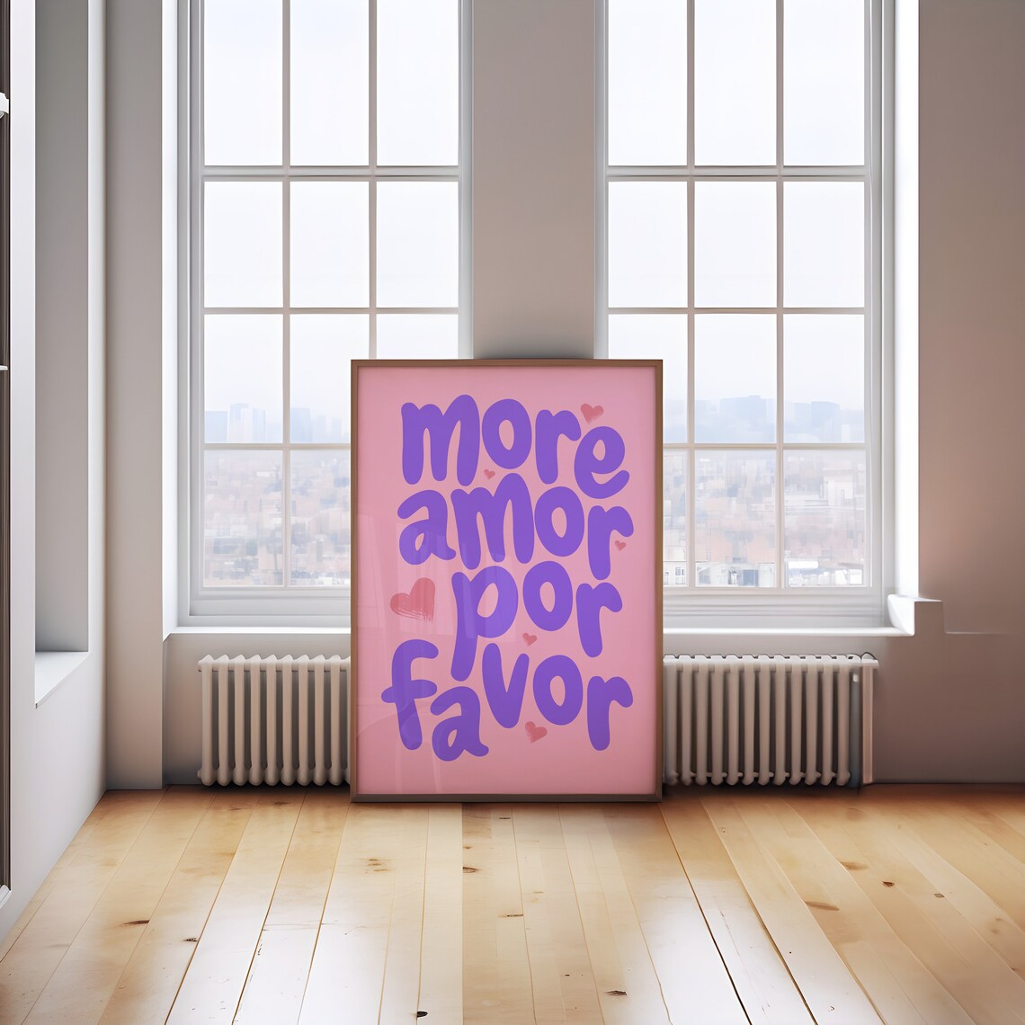 More Amor Por Favor Pink Maximalist Quote Poster With Purple Lettering Art - Image 3