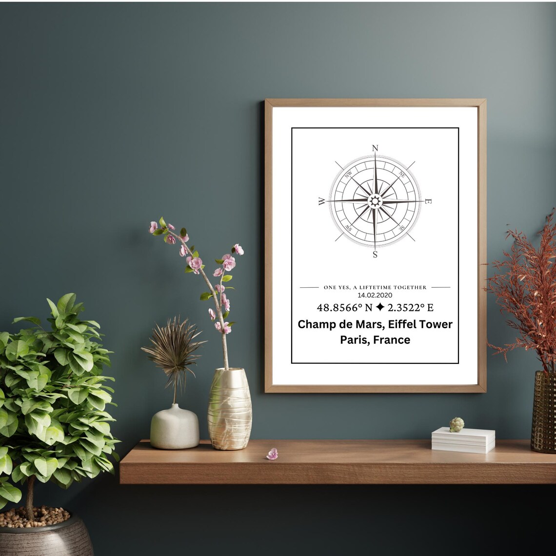 Custom Coordinates Compass, Personalized Memory Wall Art - Image 2