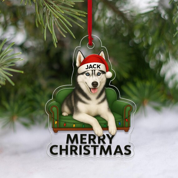 Personalized Husky Christmas Holiday Couch Ornament Name Print