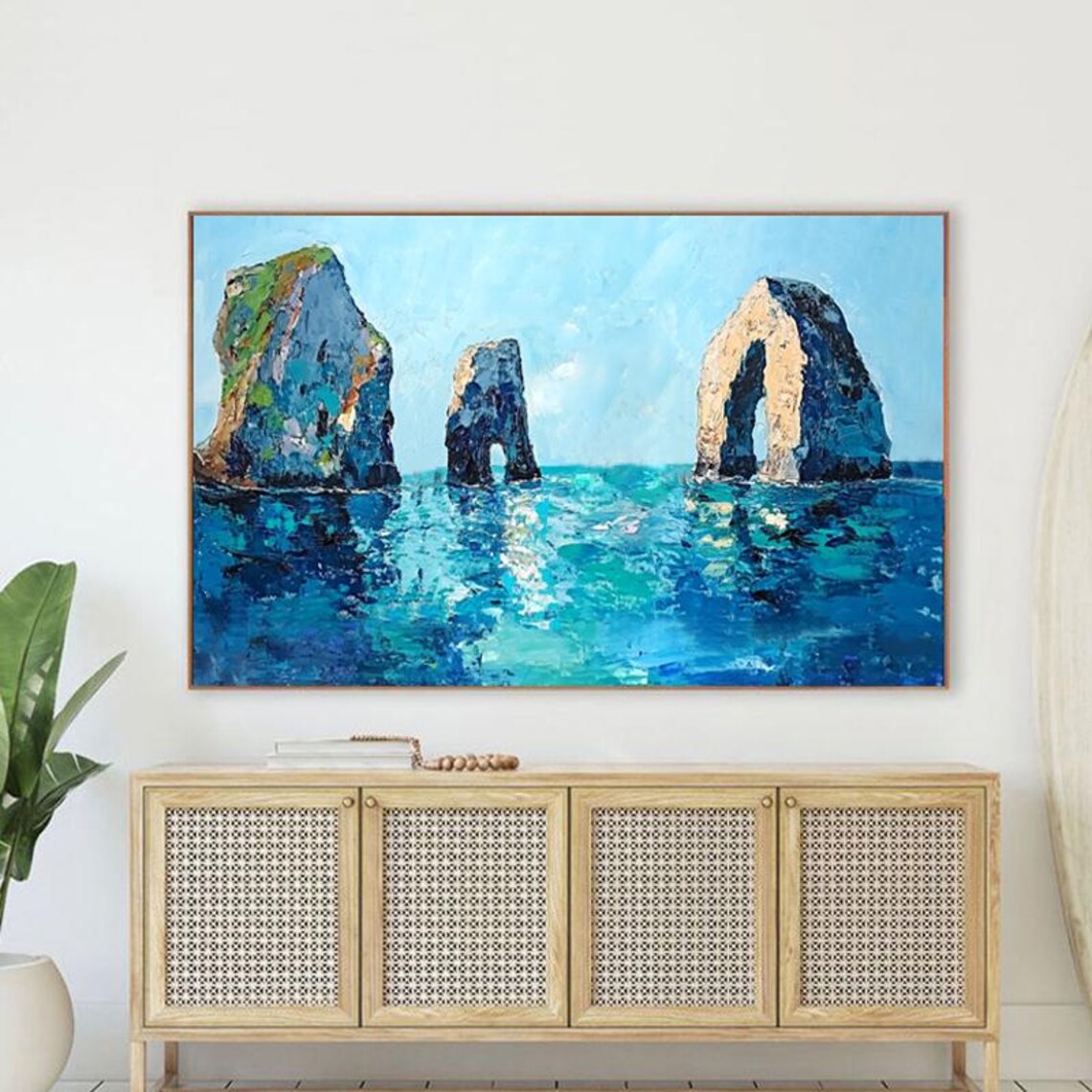 Blue Coast Seascape, Oil Painting Wall Art Print
