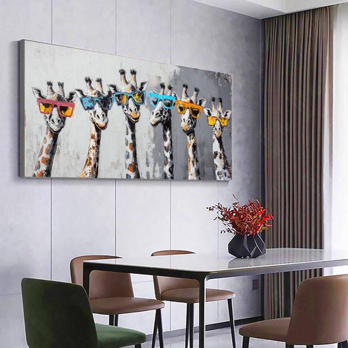 Six Cool Giraffes Wearing Sunglasses Funny Animal Artwork Poster - Image 5