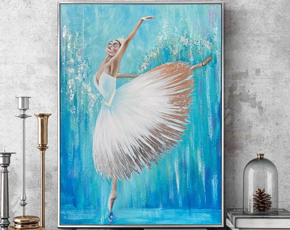 Dancing Ballerina Painting Original Ballet Dancer Painting Ballet Wall Art White Dress Ballerina Gift For Girl Ballerina Painting On