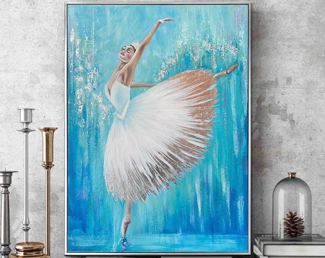 Ballerina White Tutu Dance Oil Painting Turquoise Abstract Art Poster