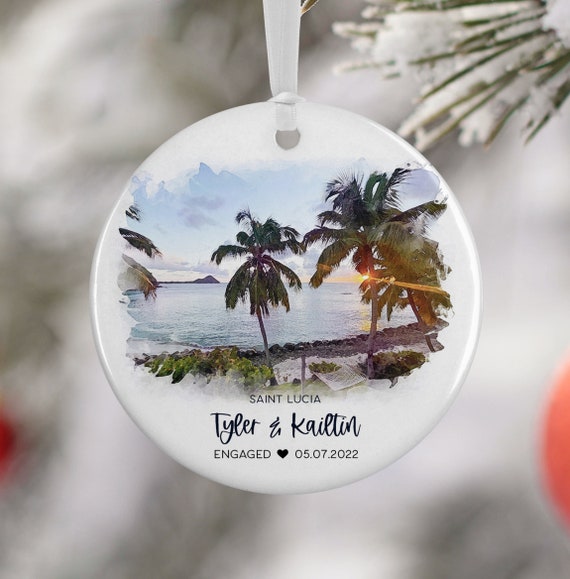 St Lucia Engagement Ornament Tropical Beach Personalized Travel Gift