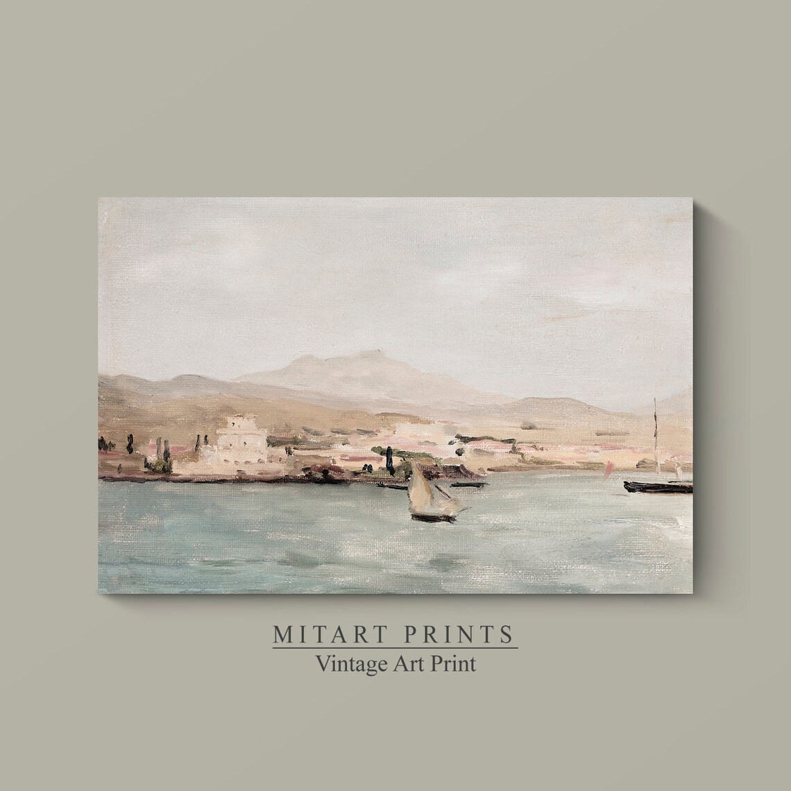 Muted Coastal Seaside Landscape Vintage Art Print - Image 3