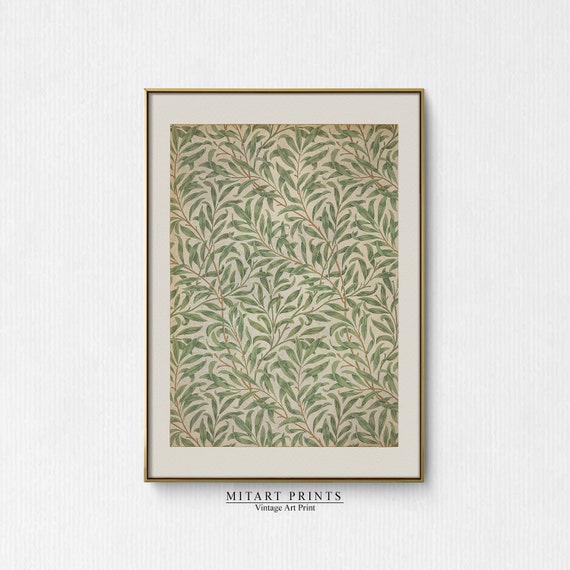 Vintage Green Leaf Pattern Art Print, Neutral Decor