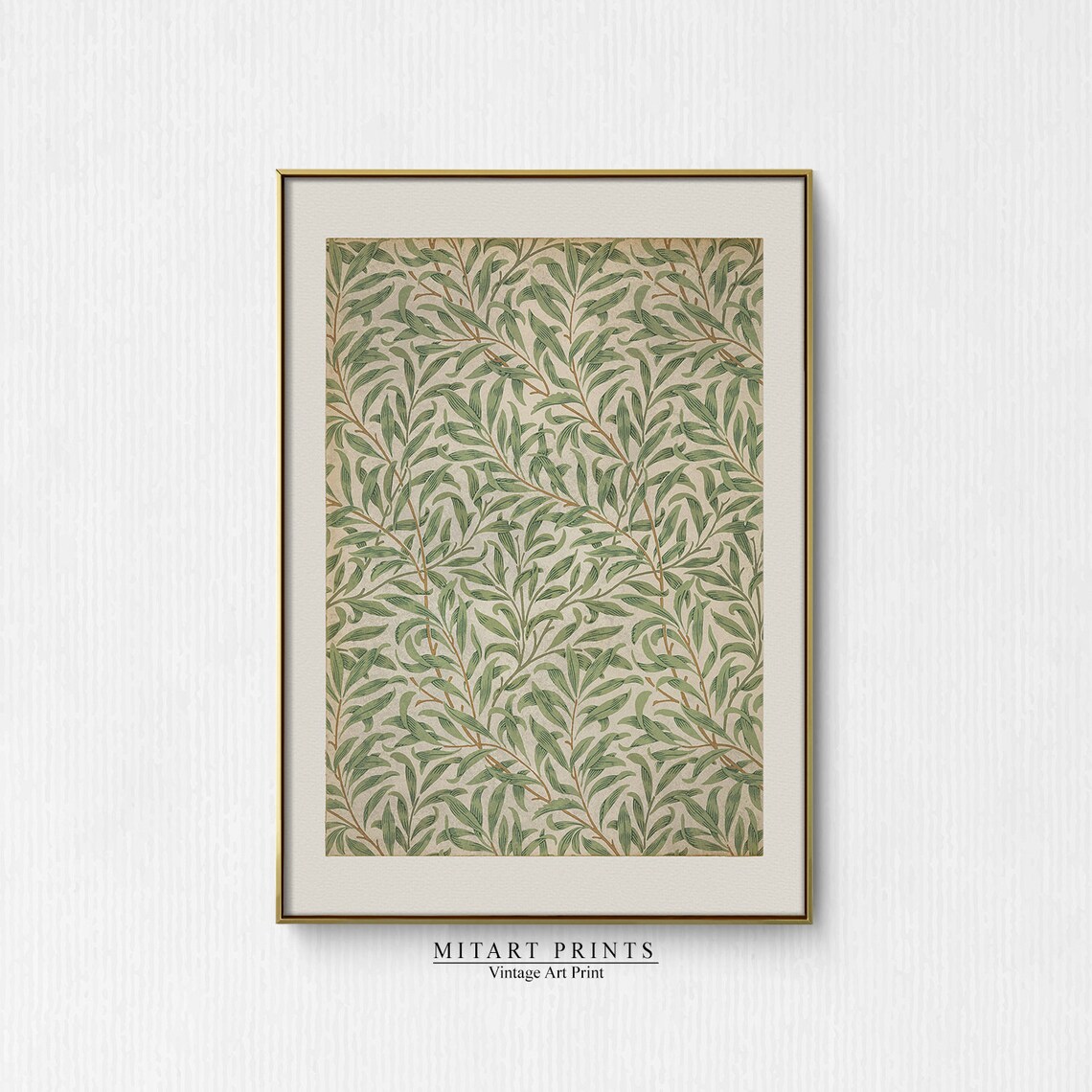 Vintage Green Leaf Pattern Art Print, Neutral Decor
