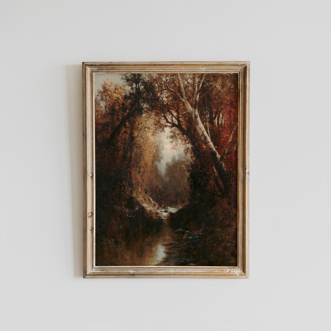 Vintage Autumn Forest Stream Dark Russet Trees Oil Painting Poster - Image 3