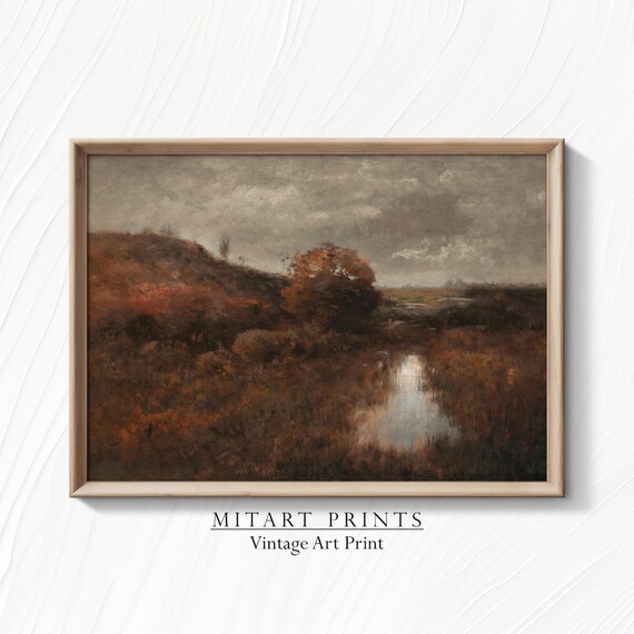 Moody Autumn Marsh Landscape Dark Vintage Oil Painting Art Print