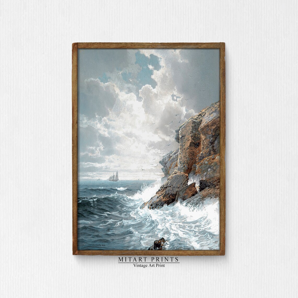 Ocean Shore Waves Vintage Seascape Art Print