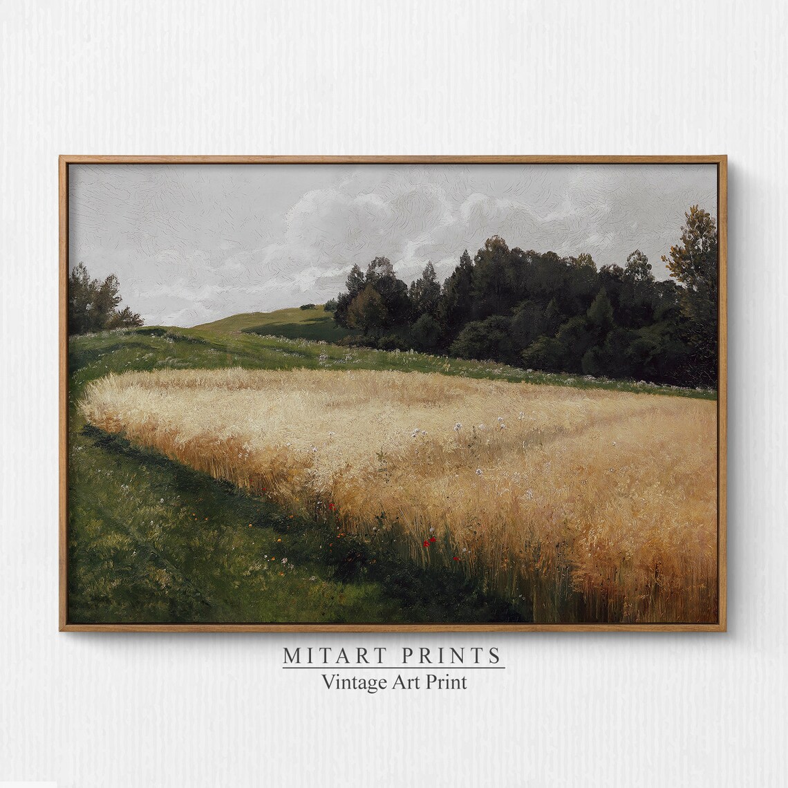 Vintage Wheat Field Landscape Art Print, Farmhouse