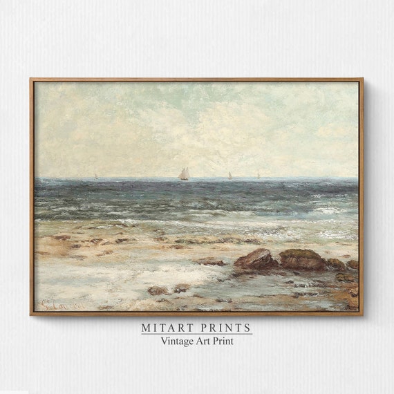 Vintage Coastal Seascape With Sailboat Art Print
