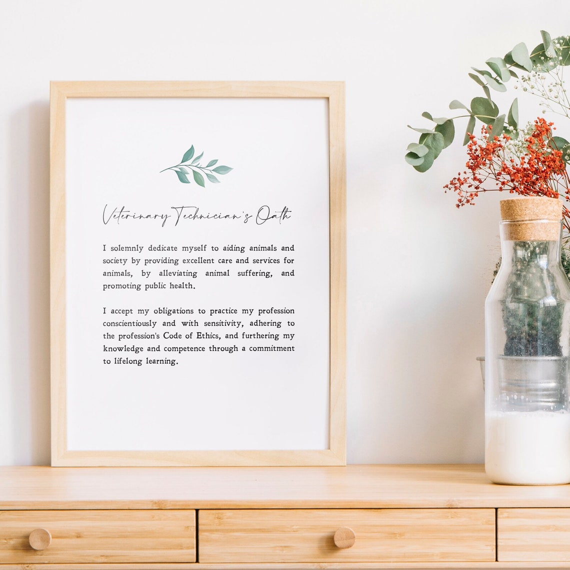 Veterinary Technician Oath Minimalist White Eucalyptus Quote Poster - Image 2