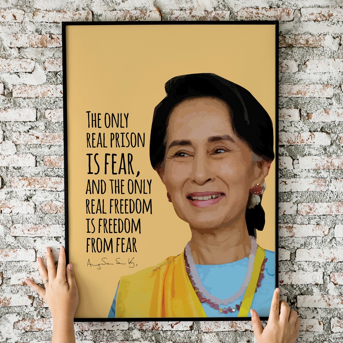 Aung San Suu Kyi The Only Real Prison Is Fear Quote Portrait Wall Poster - Image 2