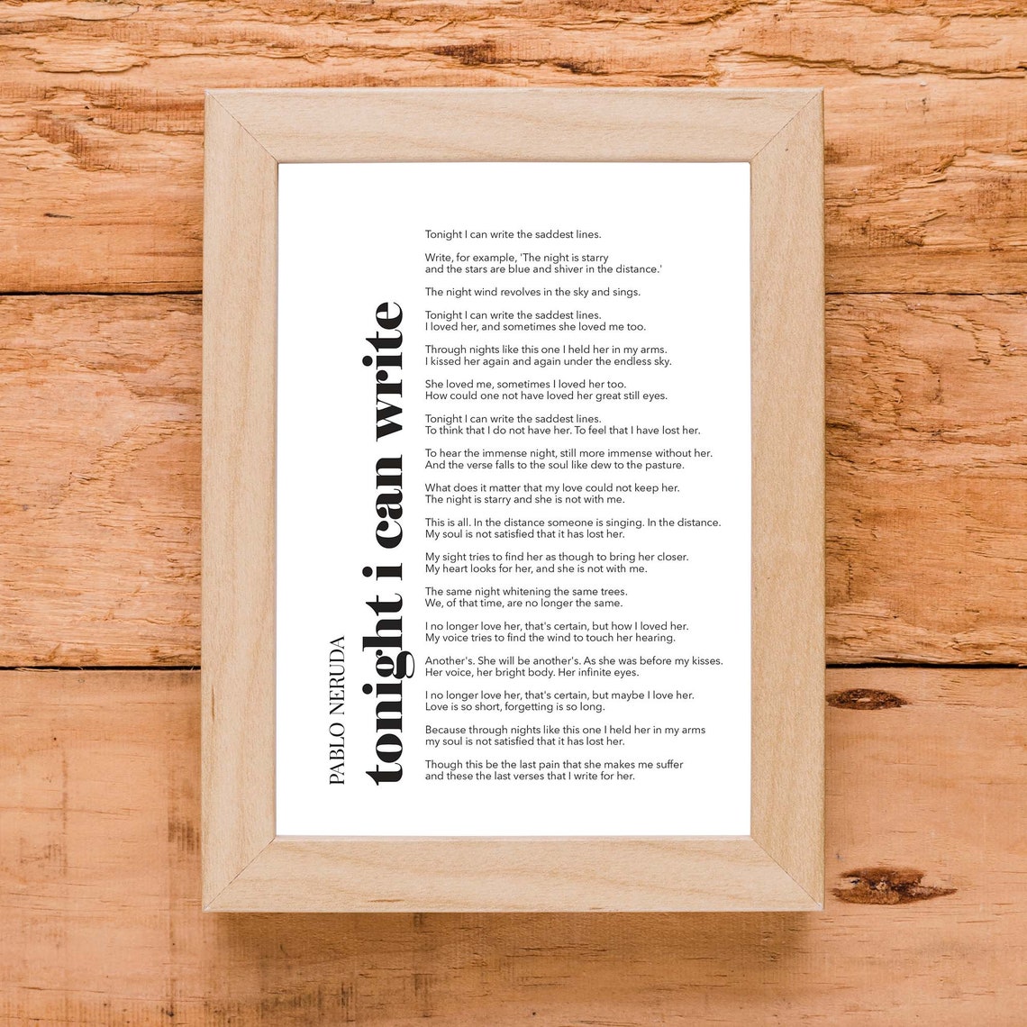 Pablo Neruda Tonight I Can Write Love Poem Minimalist B W Poster - Image 2
