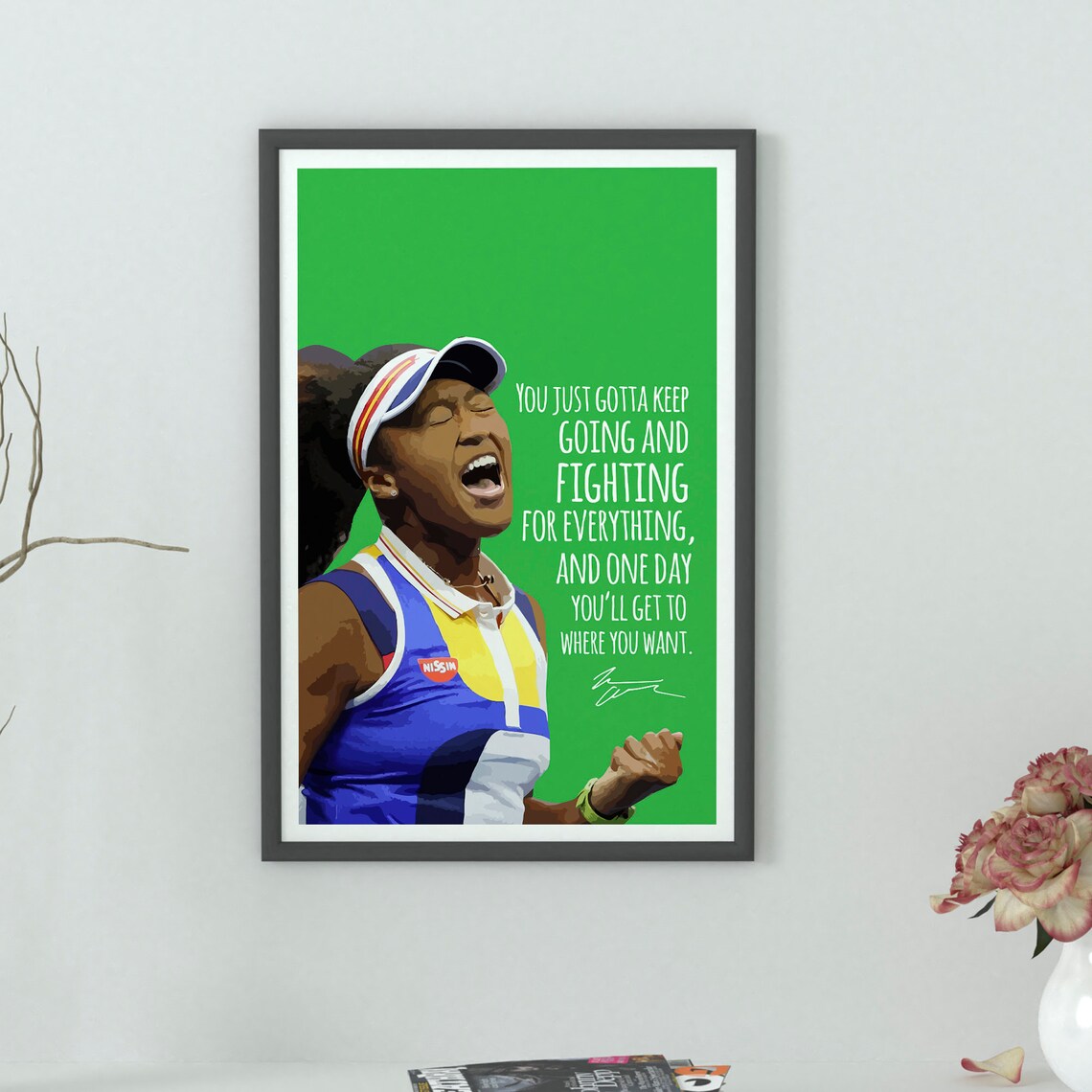 Naomi Osaka Keep Going Fighting Quote Green Tennis Sports Poster - Image 2