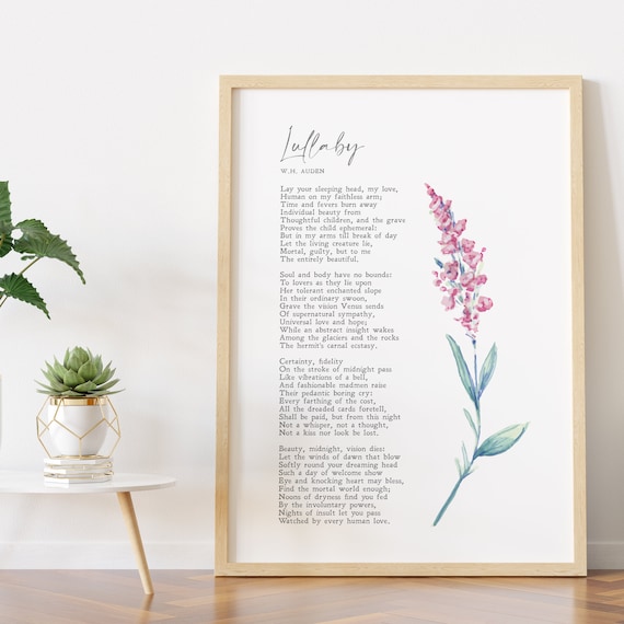 Lullaby WH Auden Love Poem Floral Minimalist Gift Literature Print