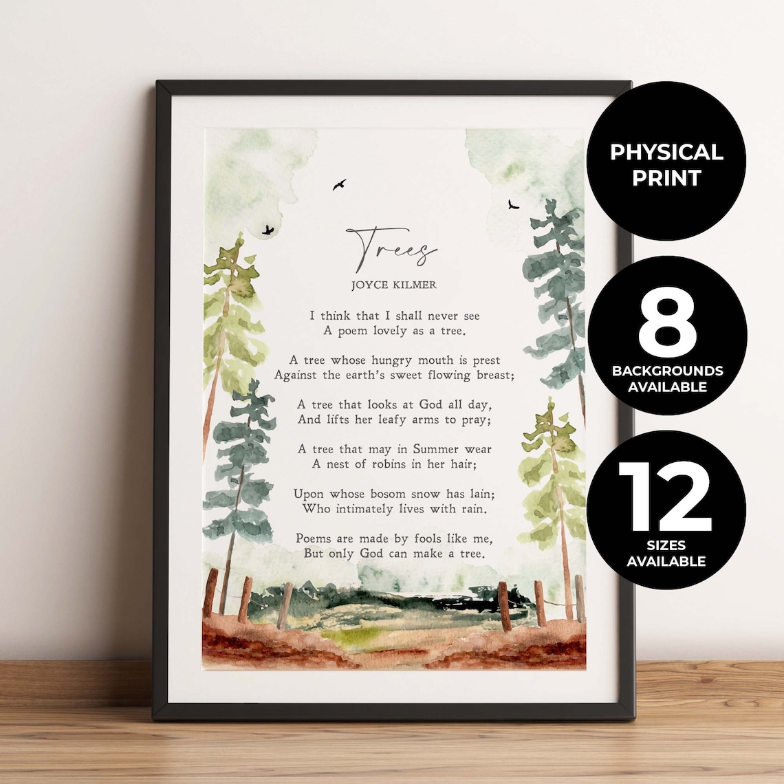 Trees by Joyce Kilmer, Minimalist Nature Quote Print