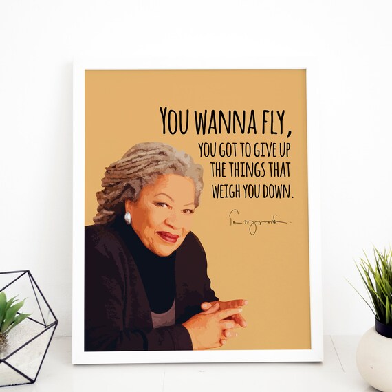 Toni Morrison You Wanna Fly Quote Portrait Mustard Background Poster