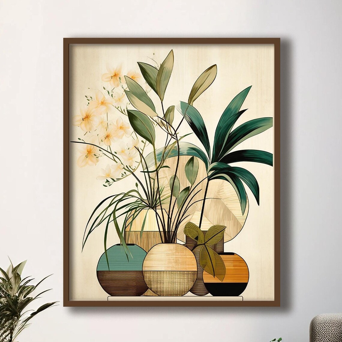 Boho Earthtones Potted Plants, Bedroom Art Print