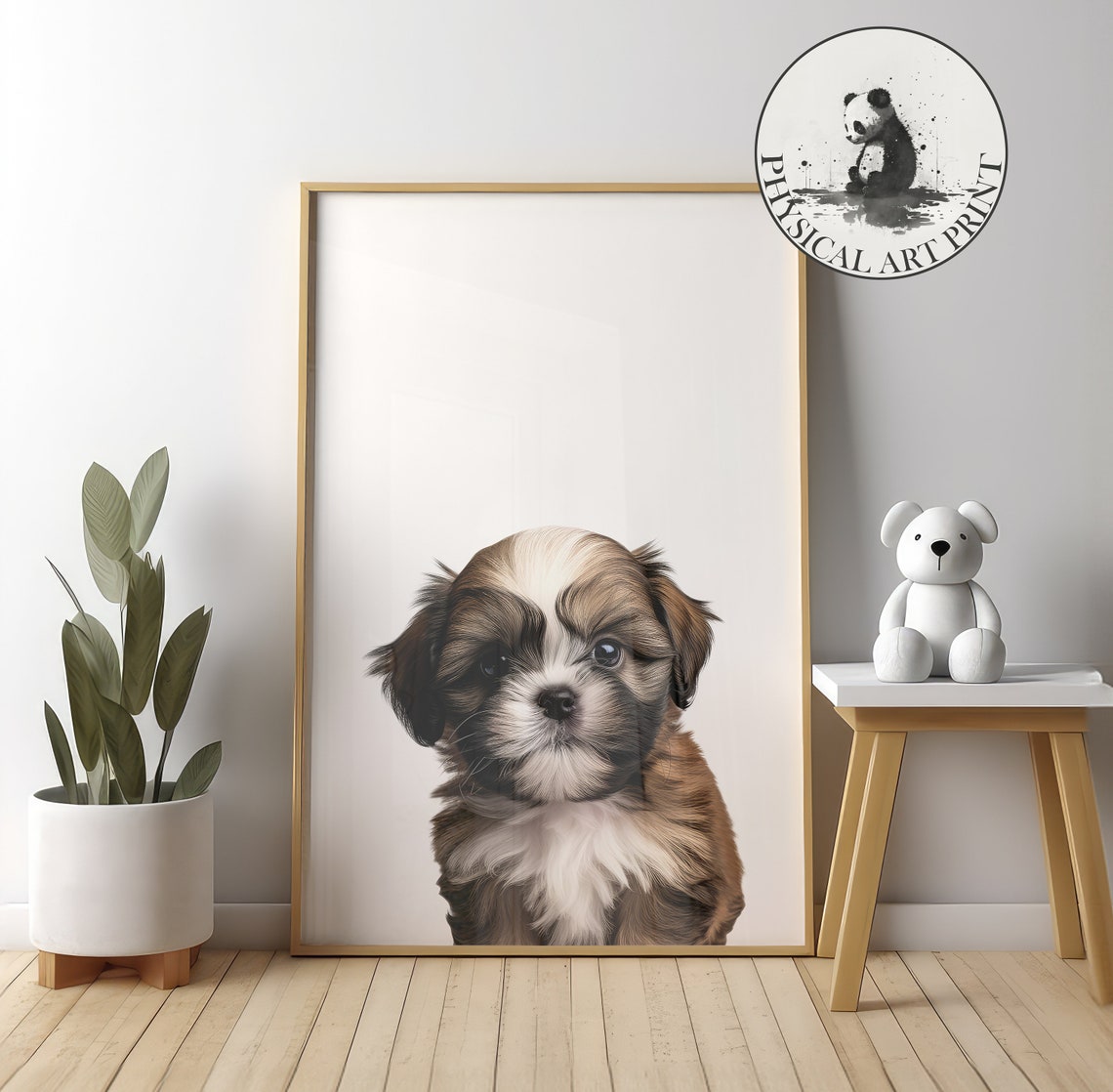 Cute Shih Tzu Puppy Portrait Animal Illustration Nursery Poster