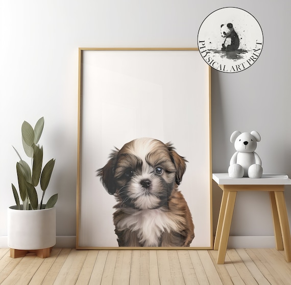 Cute Shih Tzu Puppy Portrait Animal Illustration Nursery Poster