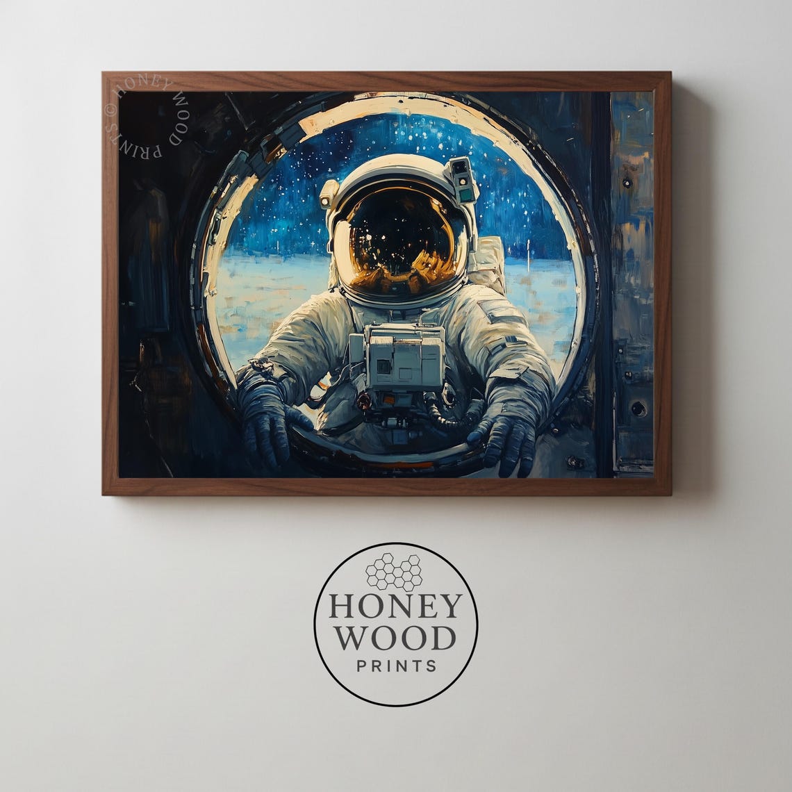 Moody Space Astronaut Art Cinematic Retrofuturistic Wall Decor Dramatic Painting Starry Void Scene Dark 102