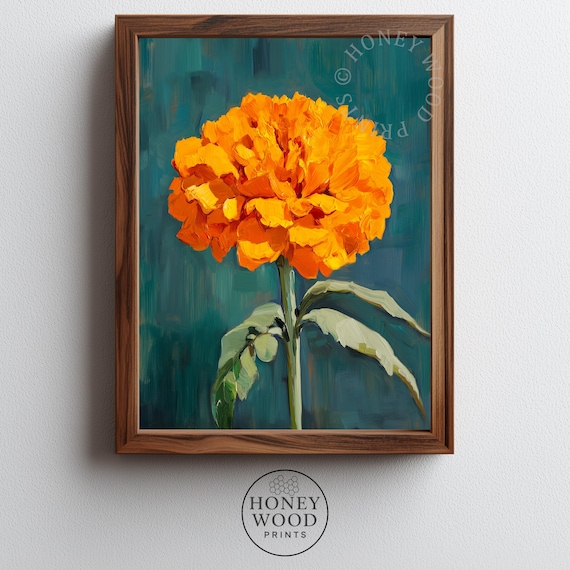 Bright Marigold Flower Vibrant Orange Botanical Still Life Wall Art