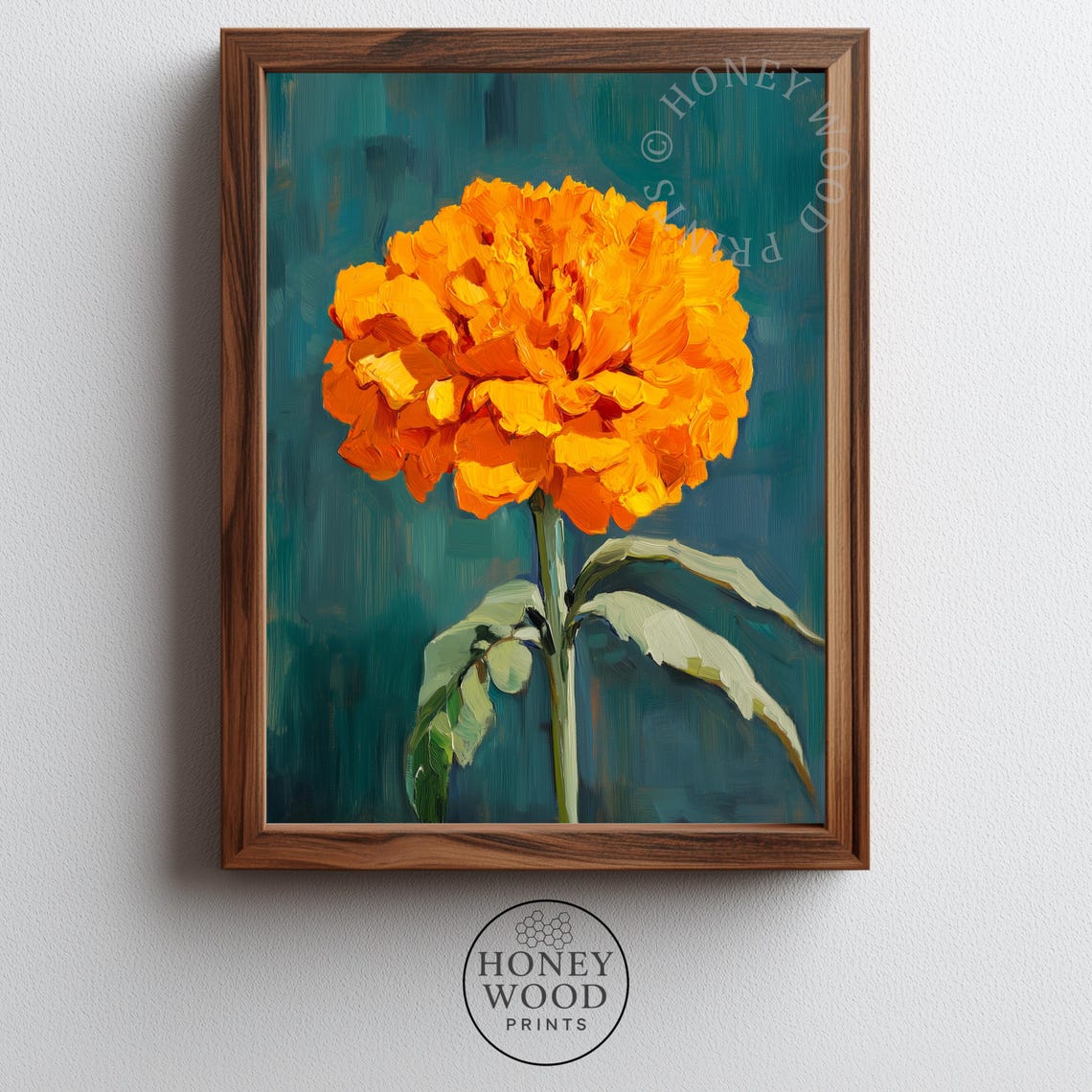 Bright Marigold Flower Art Vibrant Botanical Still Life Cheerful Decor Colorful Wall Floral 26