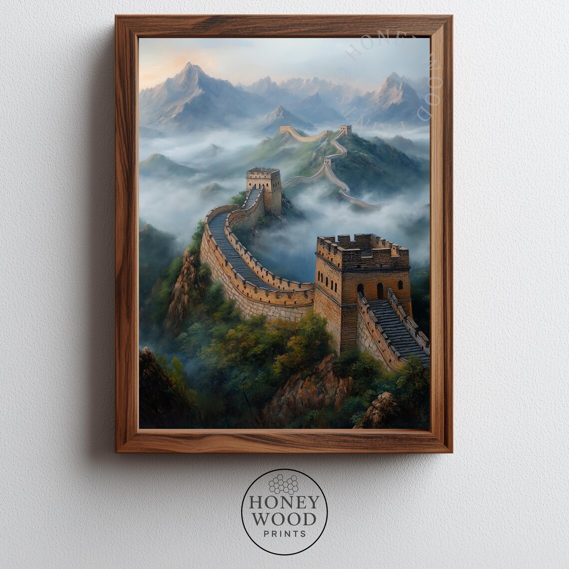 Great Wall Of China Misty Mountain Vintage Landscape Painting Poster