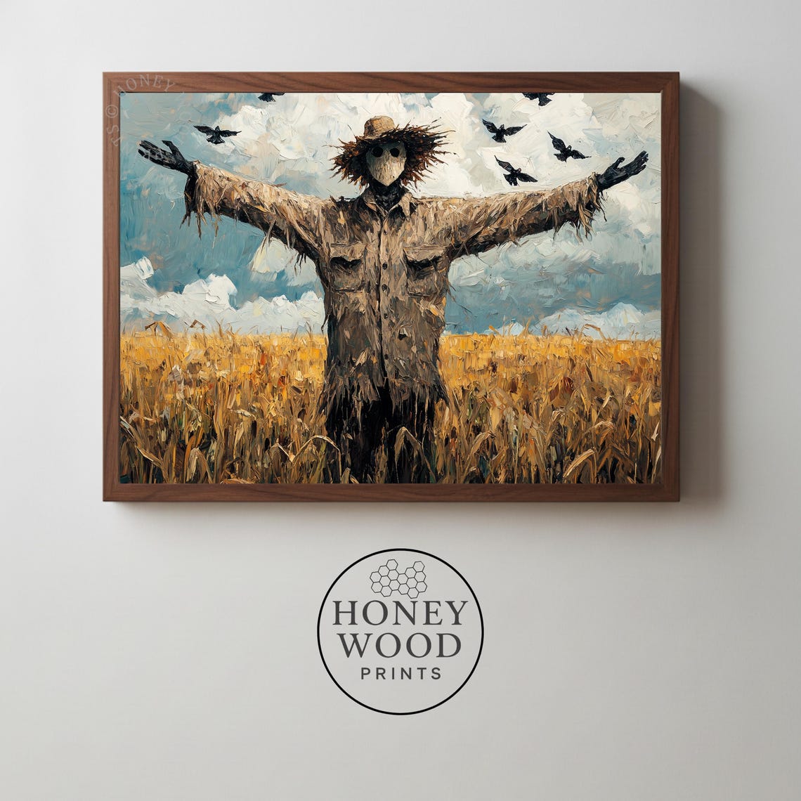 Scarecrow Golden Wheat Field Moody Harvest Oil Painting Print