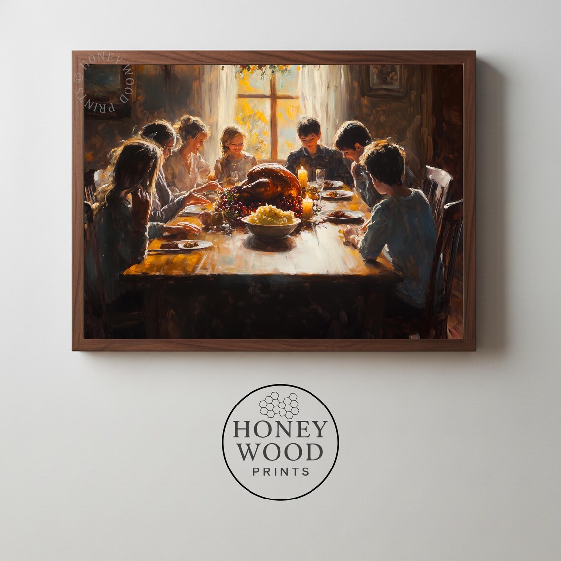 Family Thanksgiving Dinner Turkey Warm Kitchen Painting Poster