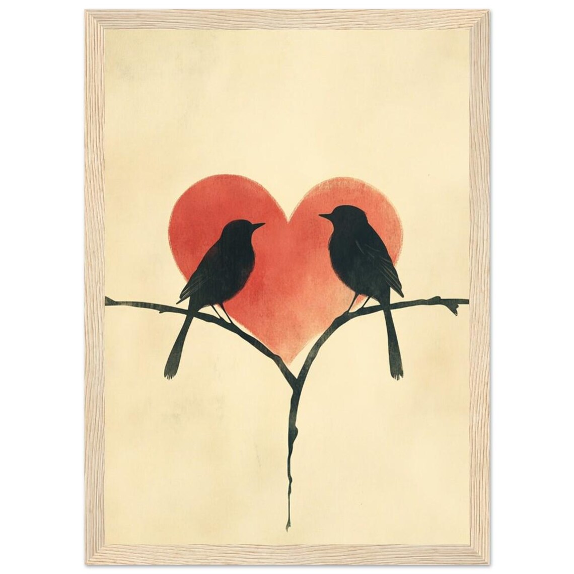 Love Birds Silhouette Red Watercolor Heart Sweet Framed Art Print - Image 2