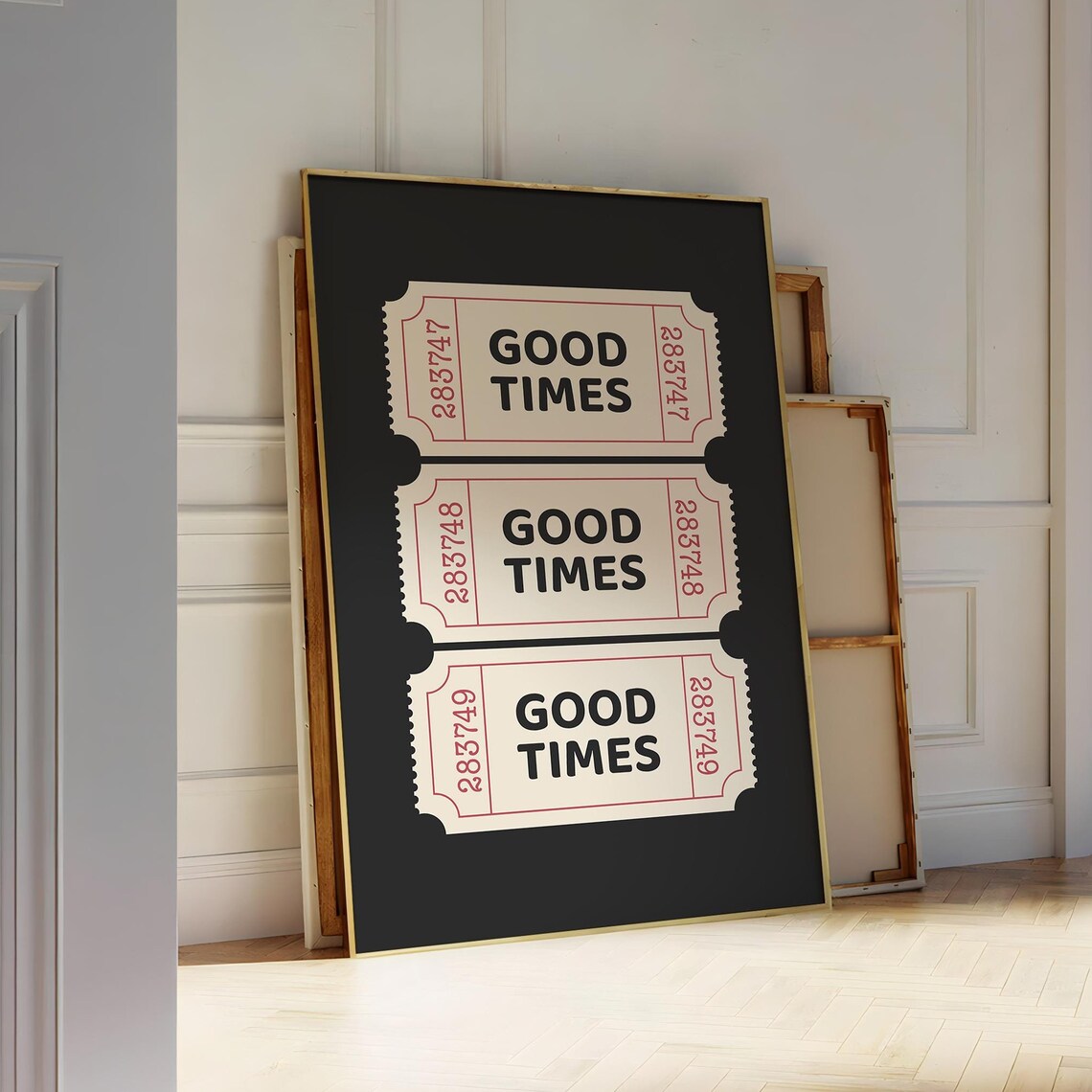 Good Times Ticket Stub Trio Poster Dusty Pink Vintage Feel Decor