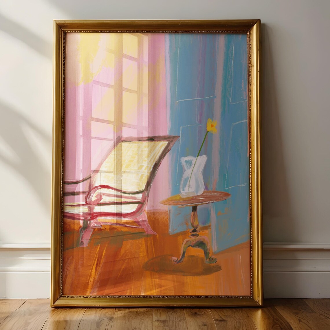 Sunlit Window Chair Flower Vase Pastel Interior Impressionist Art Print