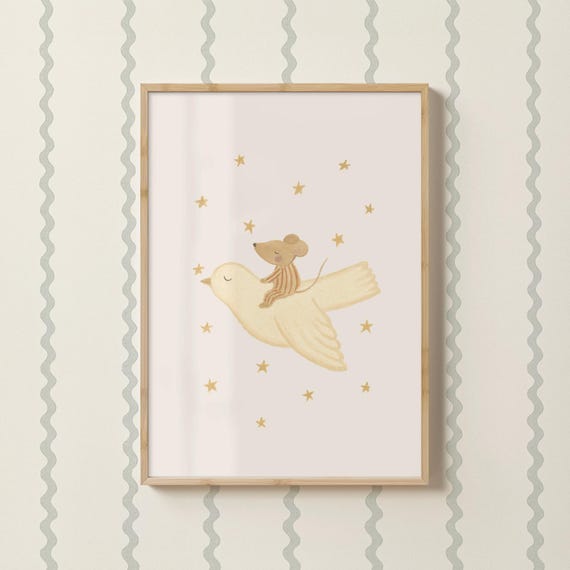 Little Mouse And Bird Print Bedtime Wall Art Nursery Prints Toddler Bedroom Sleep Tight Sleeping Animals