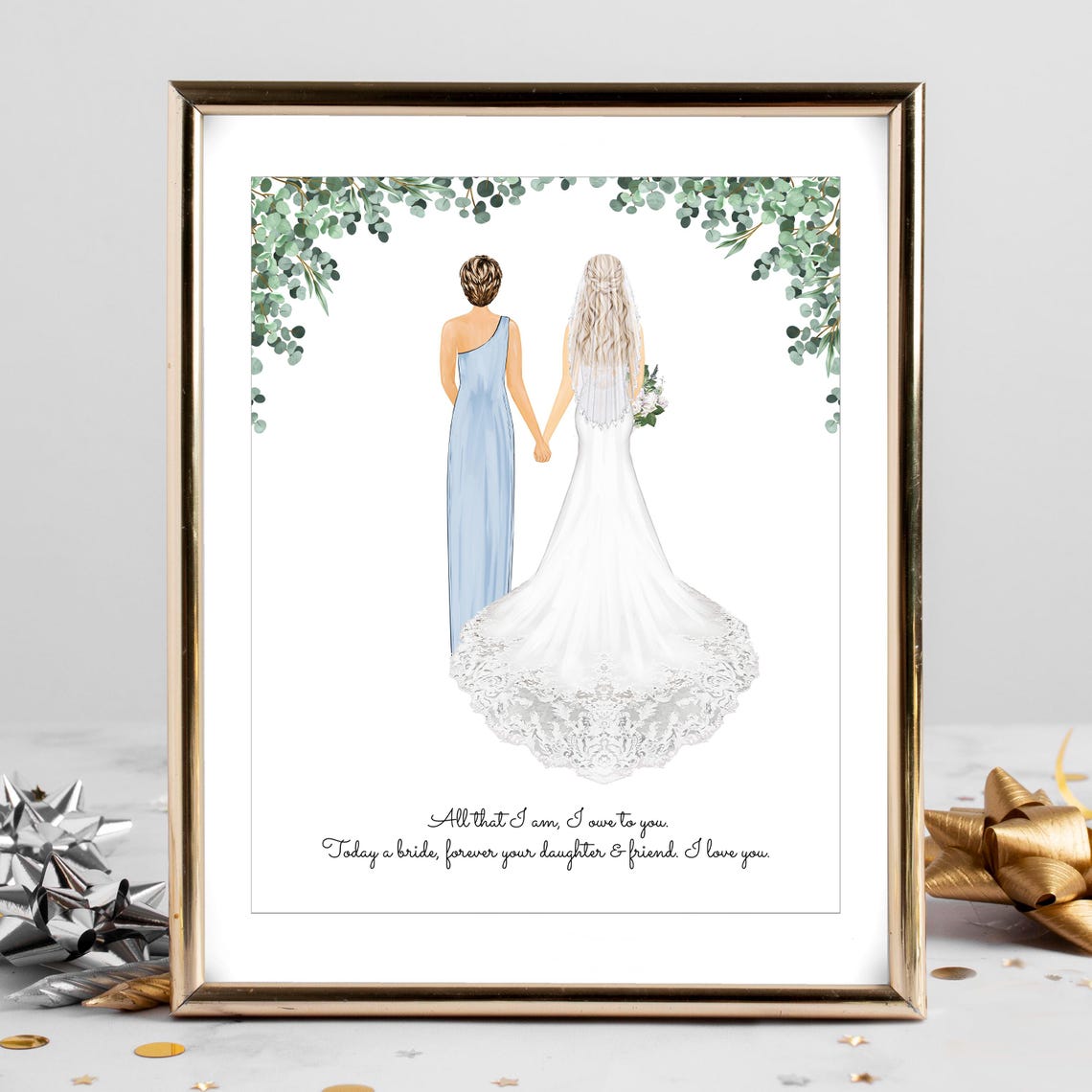 Bride and Mother Wedding Keepsake Sentiment Custom Portrait Poster
