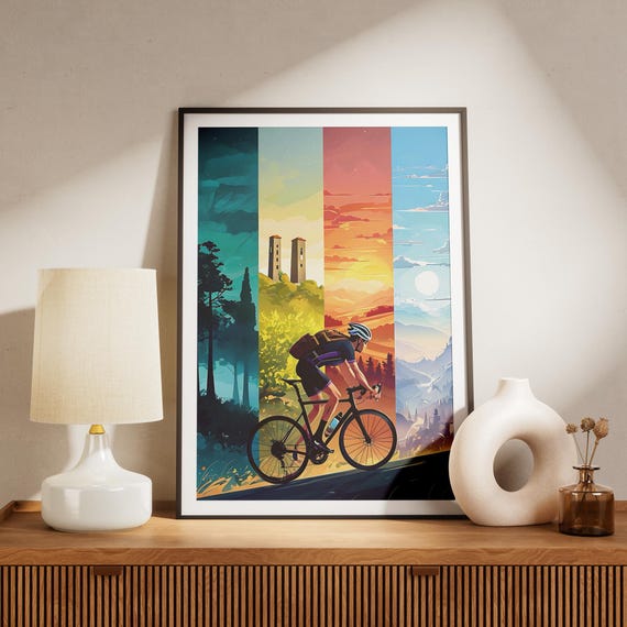 Cycling Adventure Poster Mountain Road Bike Art Print