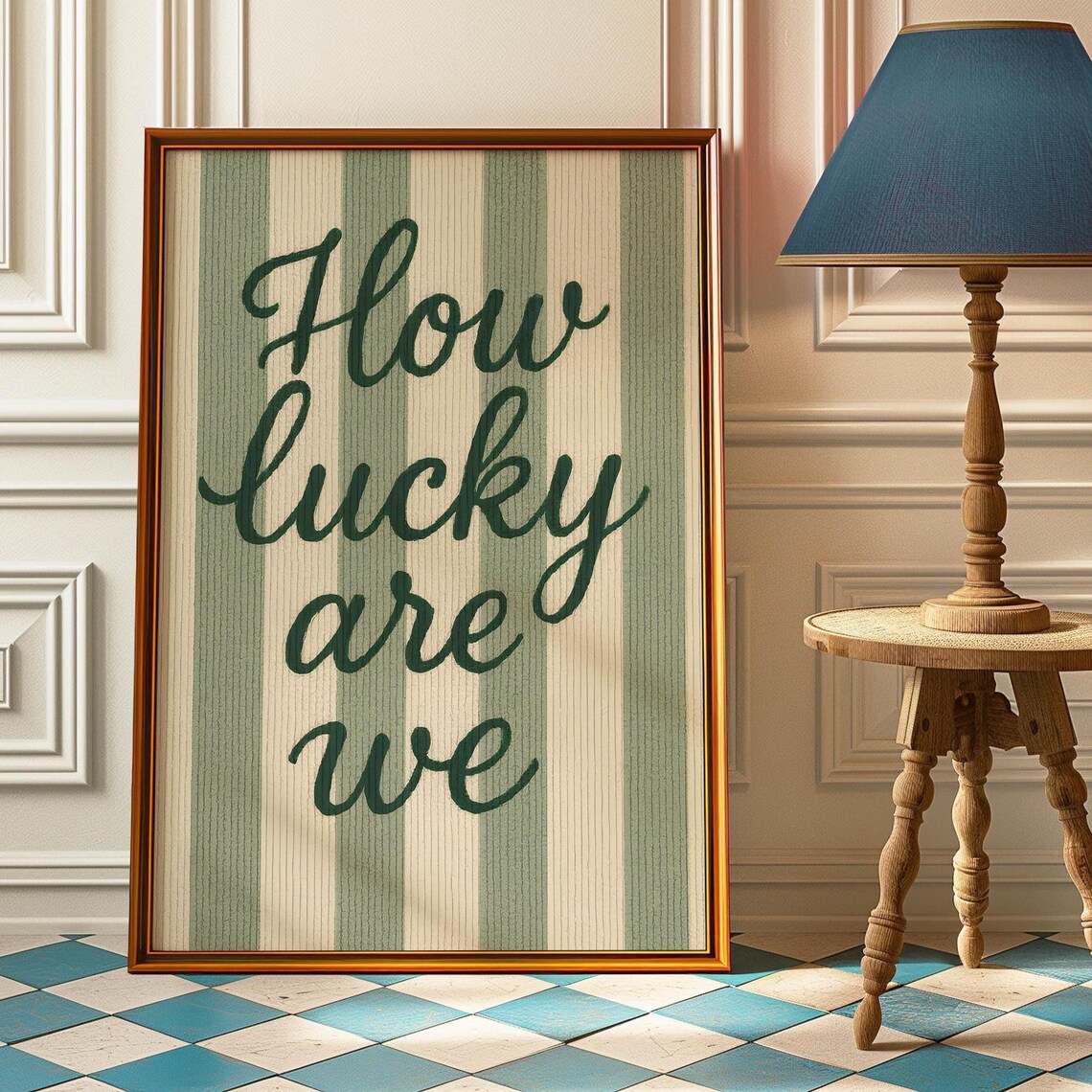 How Lucky Are We Quote Art Print, Retro Decor