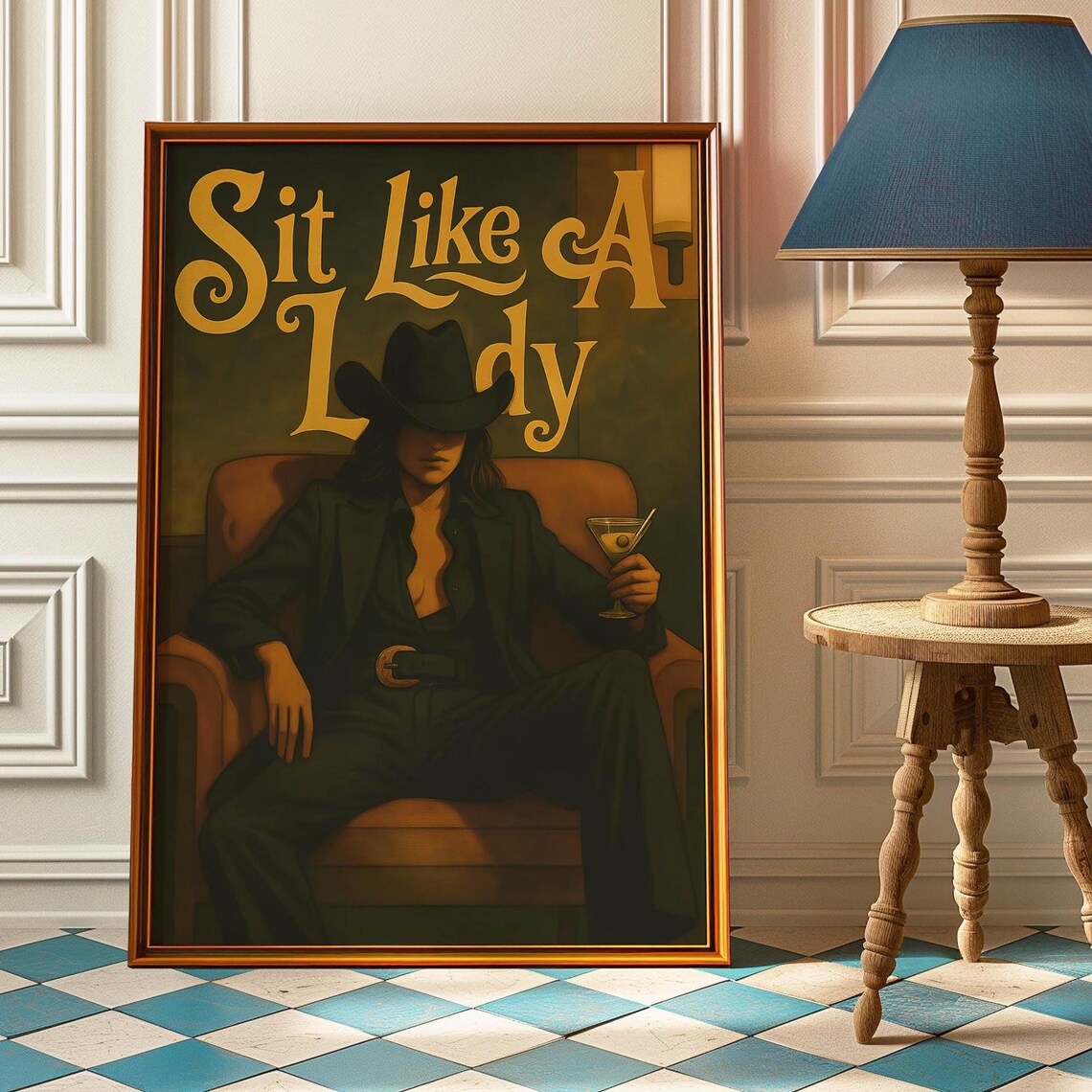 Sit Like A Lady Feminist Cowgirl Poster, Vintage
