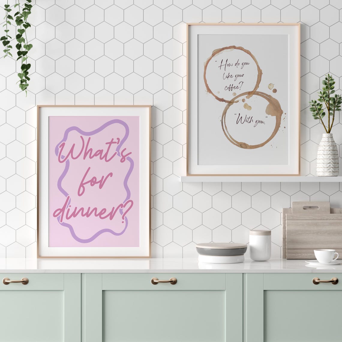 What Is for Dinner Pink Script Kitchen Quote Poster with Wavy Frame - Image 3