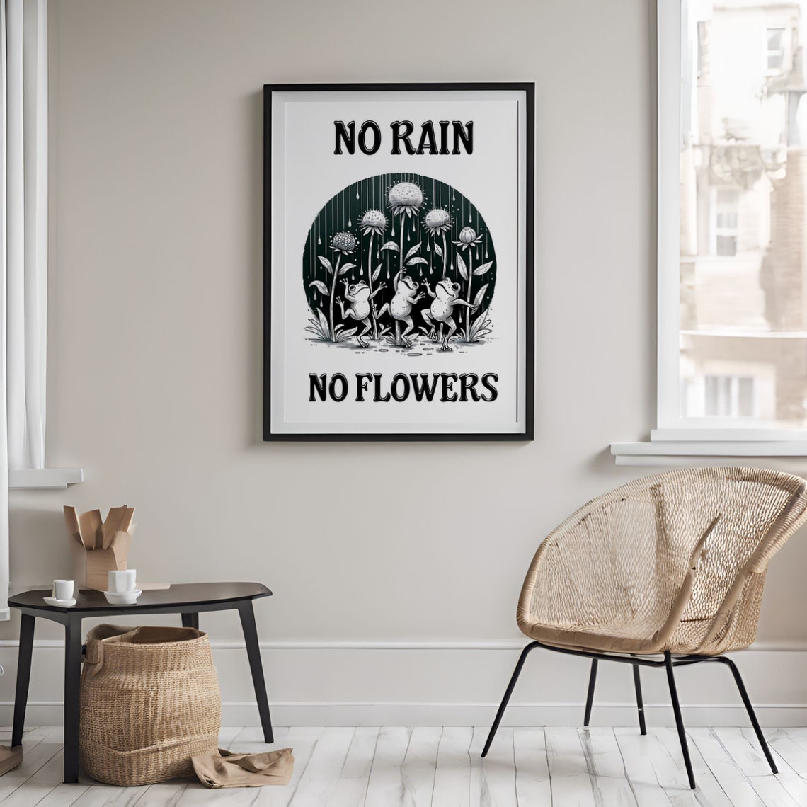 No Rain No Flowers Funny Frog Dance Poster Black And White Rain Art