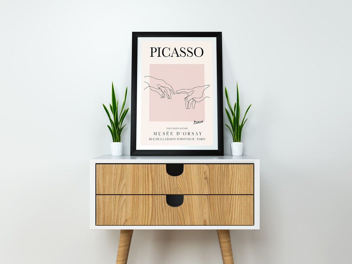 Picasso Touching Hands Vintage Line Art Poster - Image 2