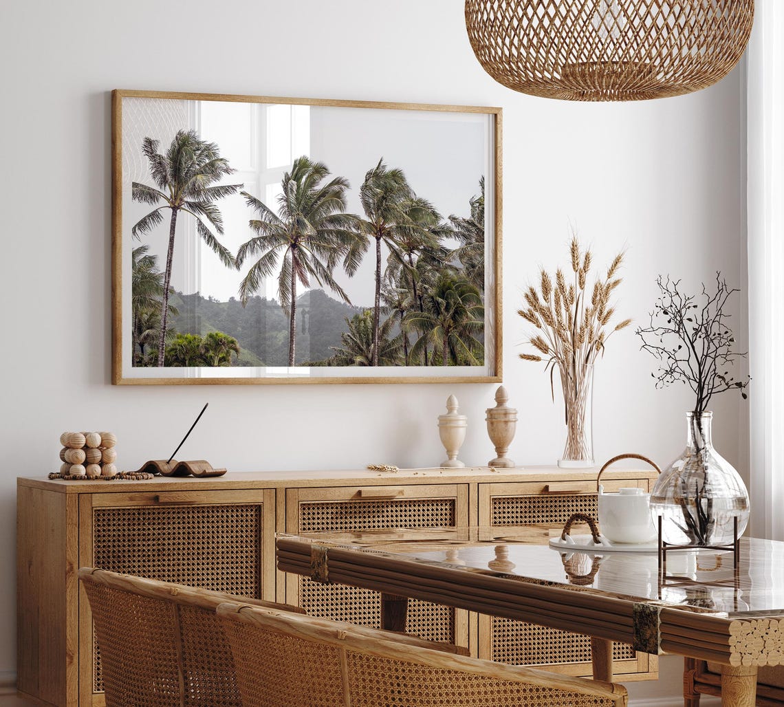 Hawaii Tropical Coconut Palm Trees Green Mountain Landscape Poster - Image 4