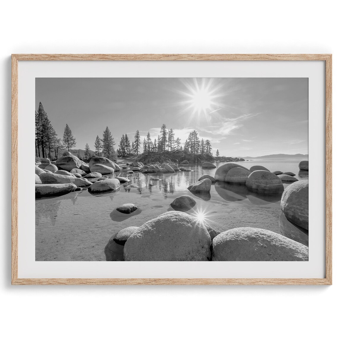 Lake Tahoe Beach Fine Art Black-and-White Art Print