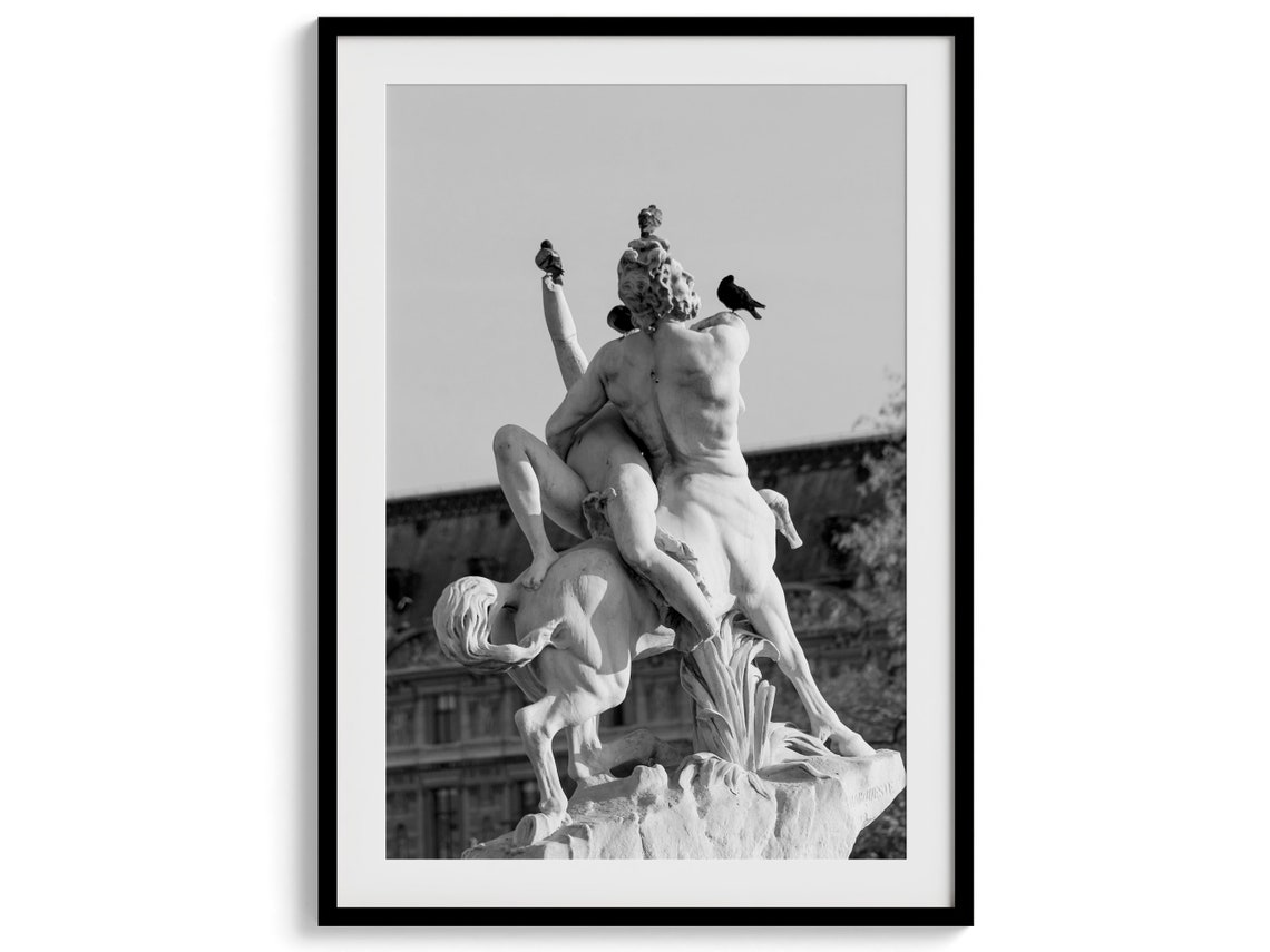 Paris Classical Centaur Statue Black And White Sculpture Print