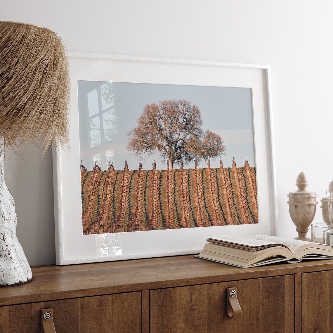 California Wine Country Vineyard Rows Lone Tree Golden Light Poster - Image 5