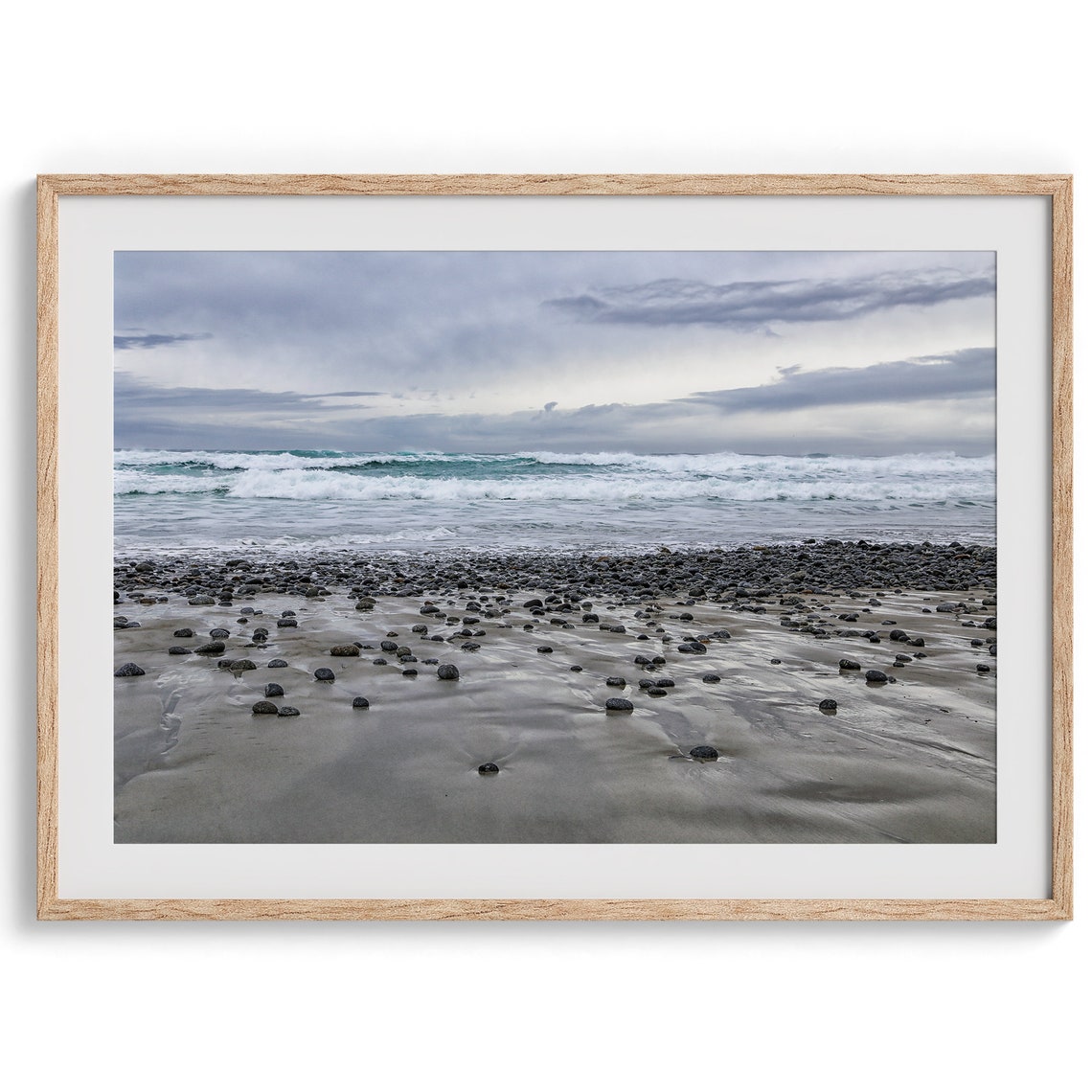 Pebble Beach California Moody Waves Rocky Shore Overcast Sky Poster
